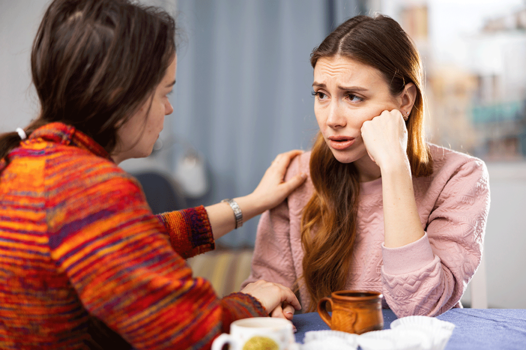 Woman consoles friend about signs of meth use